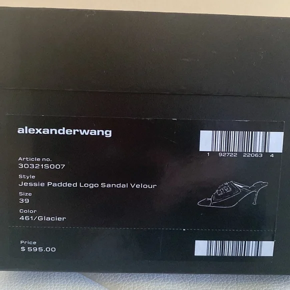 AUTHENTIC ALEXANDER WANG GREEN PADDED CRYSTAL LOGO JESSIE VELOUR HEELED SANDALS - Picture 8 of 8